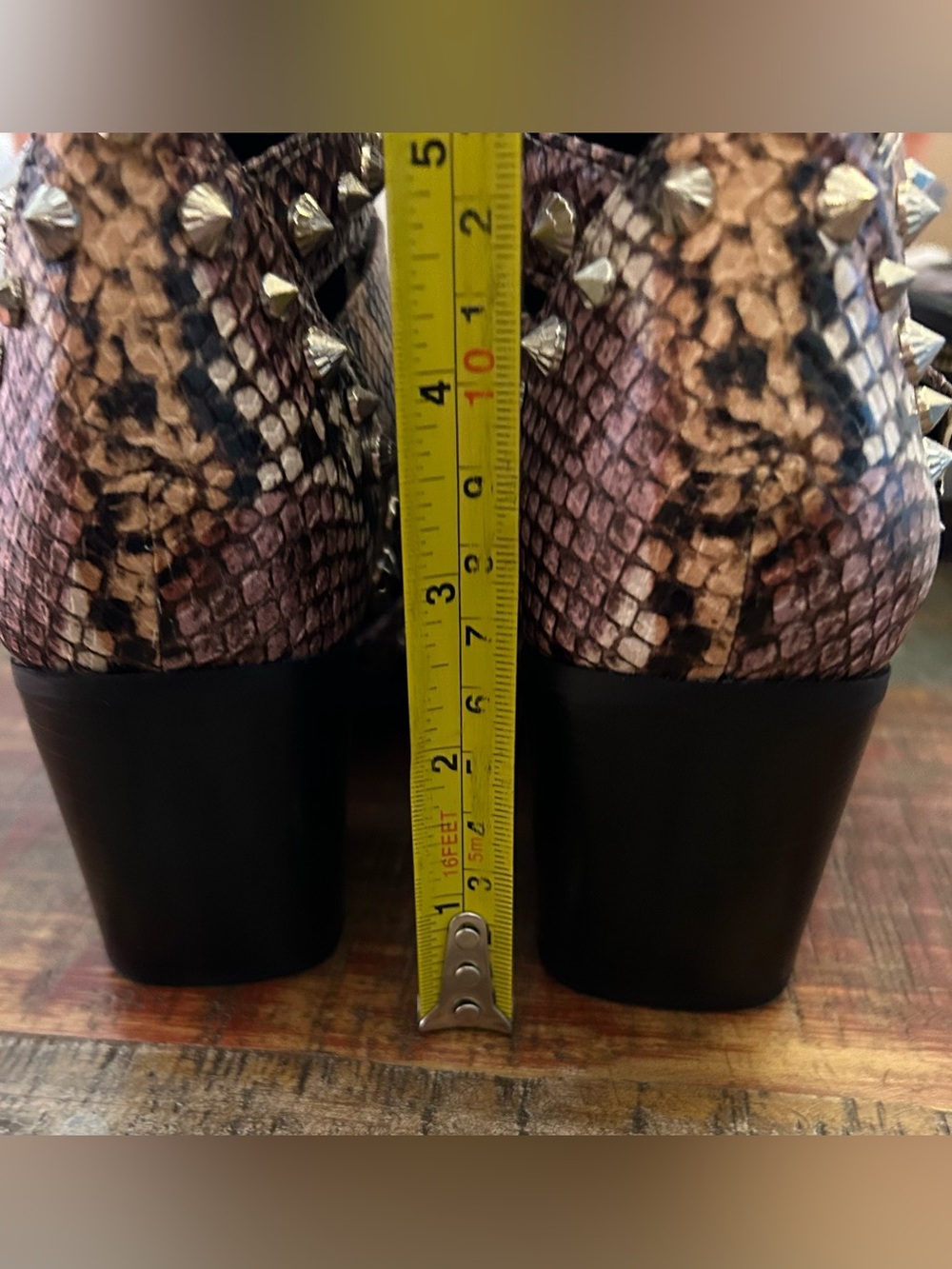 Sam Edelman Elana Snakeskin Print Cutout Lace-Up Studded Ankle Boots Block Heel - Picture 9 of 15